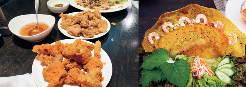 ベトナム南部の名物料理である「お好み焼き」(右)をはじめ、たくさんの美味しいベトナム料理が大好評!!